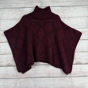 Cocogio Turtleneck Wool Blend Poncho Women's One Size Burgundy Made in Italy‎